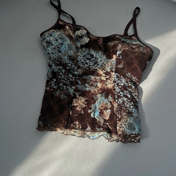 Y2K Sexy Lace Blue Brown Bustier Top - Picture 5 of 5
